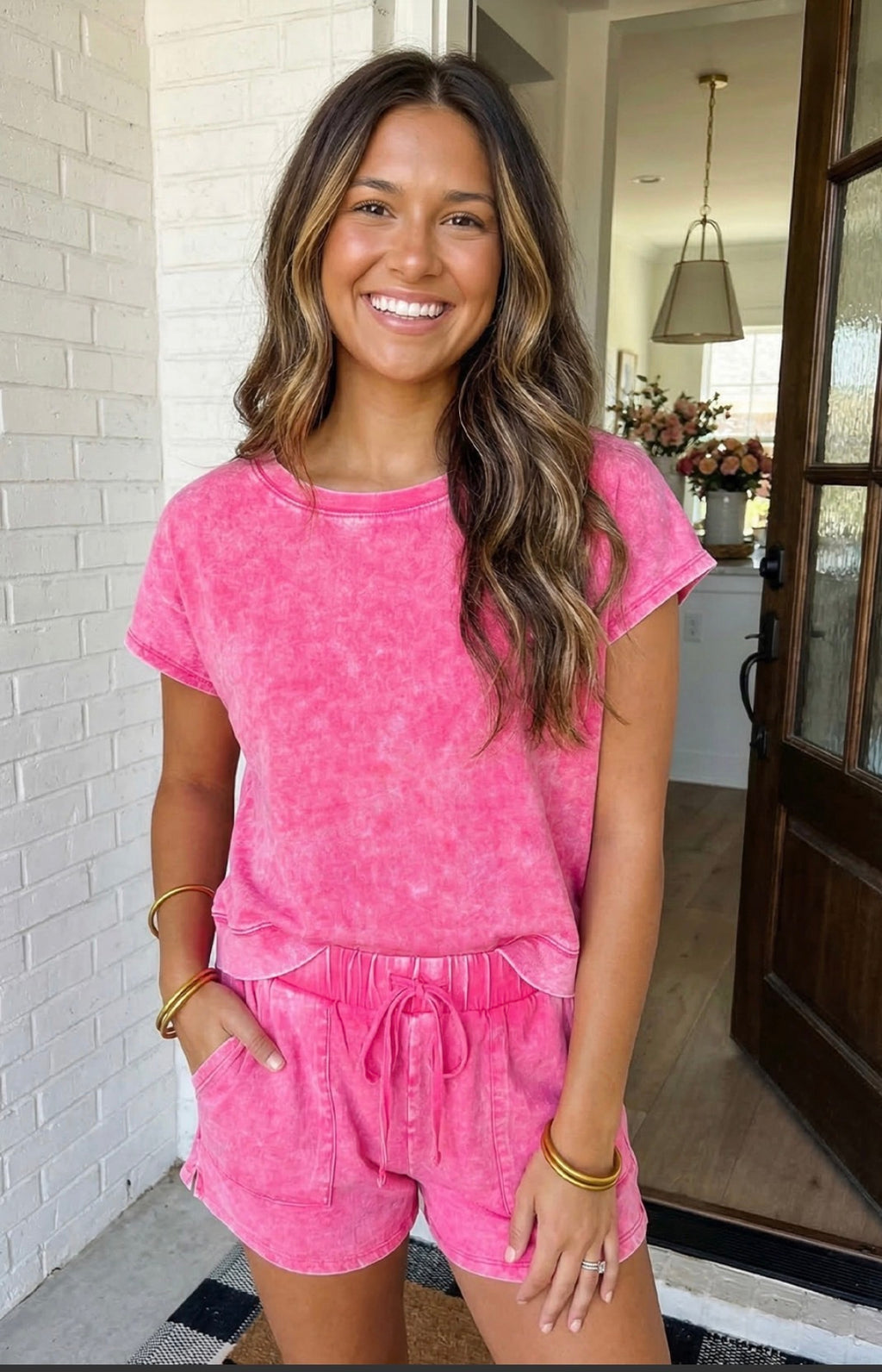 Las Mineral Wash Drawstring Shorts Set