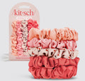 Ruched Satin Scrunchies 5pc Set - Assorted Cherry Blossom