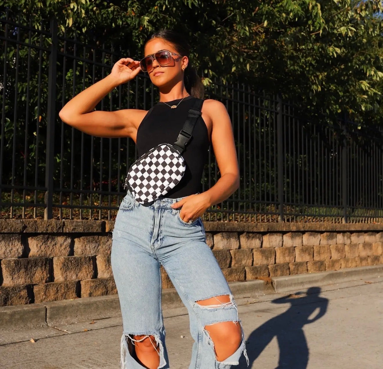 Black & White check crossbody